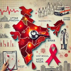 The rising cancer cases in india, highlighting the most affected states and symbolizing the fight against the disease.