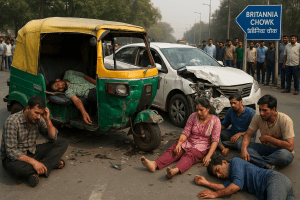 Car Rams Auto at Britannia Chowk 