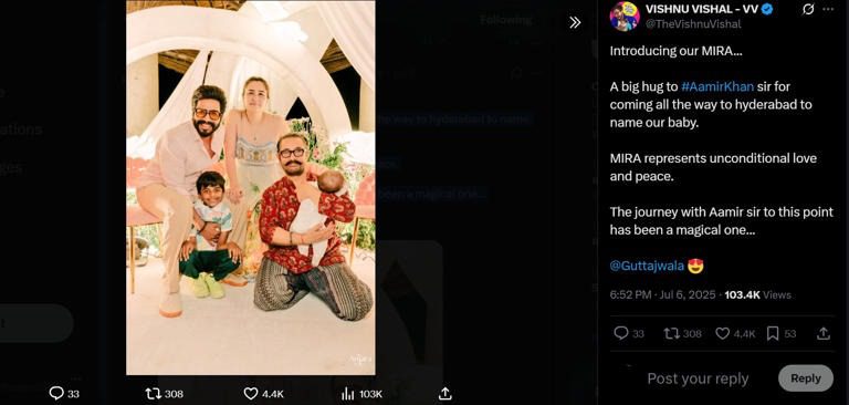 1 Beautiful Gesture Behind Aamir Khan Christens Jwala Gutta and Vishnu Vishal’s Daughter Mira 1 Beautiful Gesture Behind Aamir Khan Christens Jwala Gutta and Vishnu Vishal’s Daughter Mira